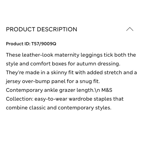 NWT M&S Maternity Leather Look Over Bump Leggings Sz 18/XXL - Picture 2 of 4